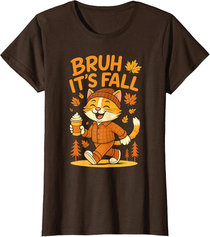 Bruh It’s Fall Funny Autumn Cat Shirt Pumpkin Spice Latte T-Shirt