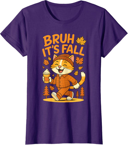 Bruh It’s Fall Funny Autumn Cat Shirt Pumpkin Spice Latte T-Shirt