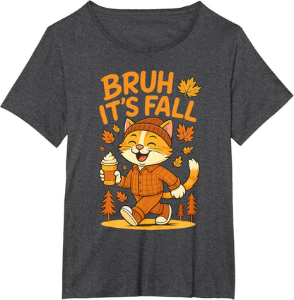 Bruh It’s Fall Funny Autumn Cat Shirt Pumpkin Spice Latte T-Shirt