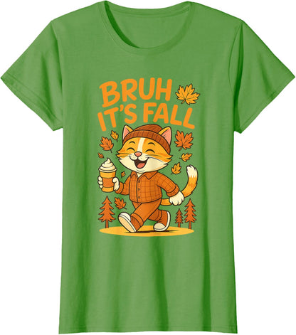 Bruh It’s Fall Funny Autumn Cat Shirt Pumpkin Spice Latte T-Shirt