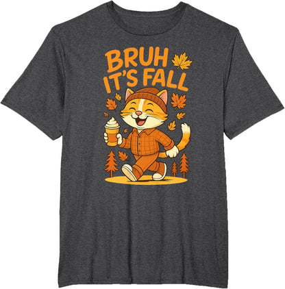 Bruh It’s Fall Funny Autumn Cat Shirt Pumpkin Spice Latte T-Shirt