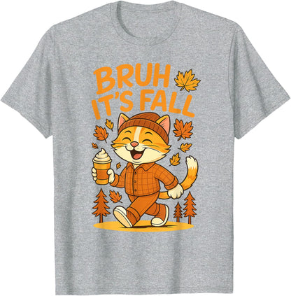 Bruh It’s Fall Funny Autumn Cat Shirt Pumpkin Spice Latte T-Shirt