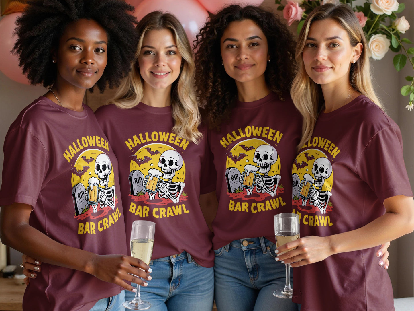 Halloween Bar Crawl Skeletons Graphic Shirt product