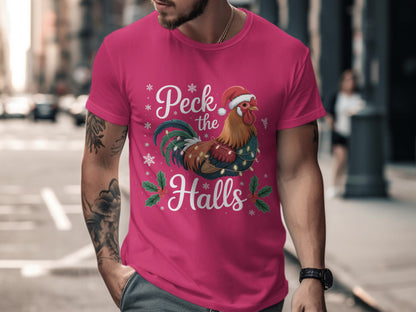 Peck the Halls Rooster Print Holiday Shirt product
