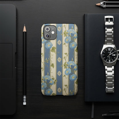 Blue Flowers On Blue and White Stripes Vintage Style iPhone case