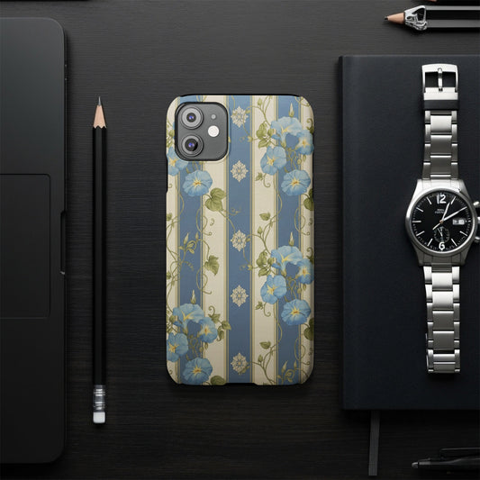 Blue Flowers On Blue and White Stripes Vintage Style iPhone case