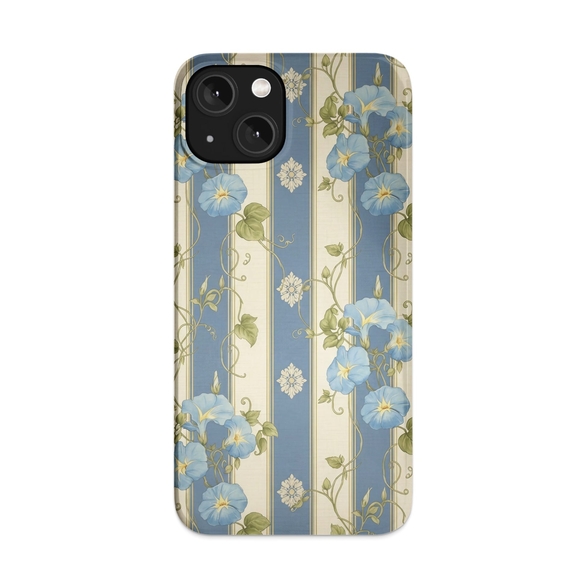Elegant Blue and Beige Floral Striped Phone Case product
